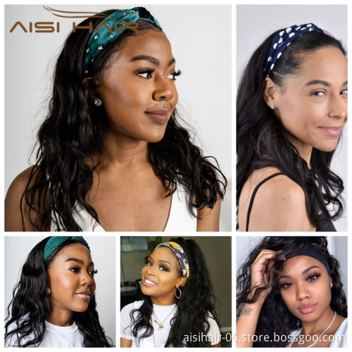Natural Curly Black Wigs Human Hair Wig Headband Women Glueless Brzilian Raw None Lace High Quality Wholesale Price Humen Hair